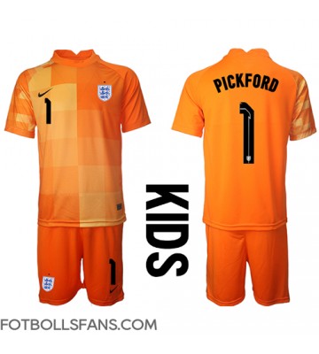 England Jordan Pickford #1 Målvakt Replika Bortatröja Barn VM 2022 Kortärmad (+ Korta byxor)